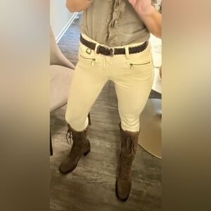 Ralph Lauren Cream Designer Button Flare Jeans Pants